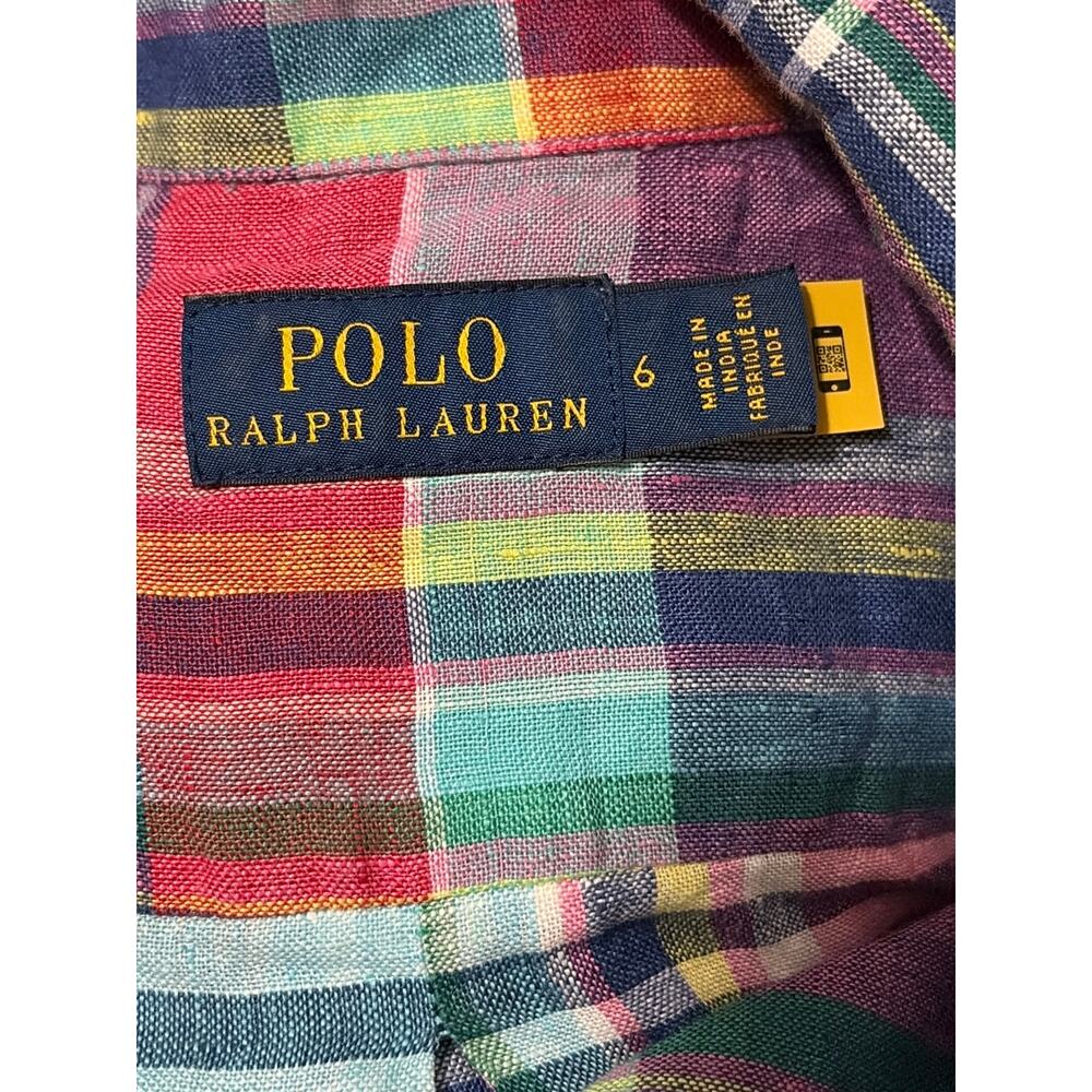 Polo Ralph Lauren Plaid Linen Shirt Dress Size 6 Multicolor Button Front - Picture 7 of 7